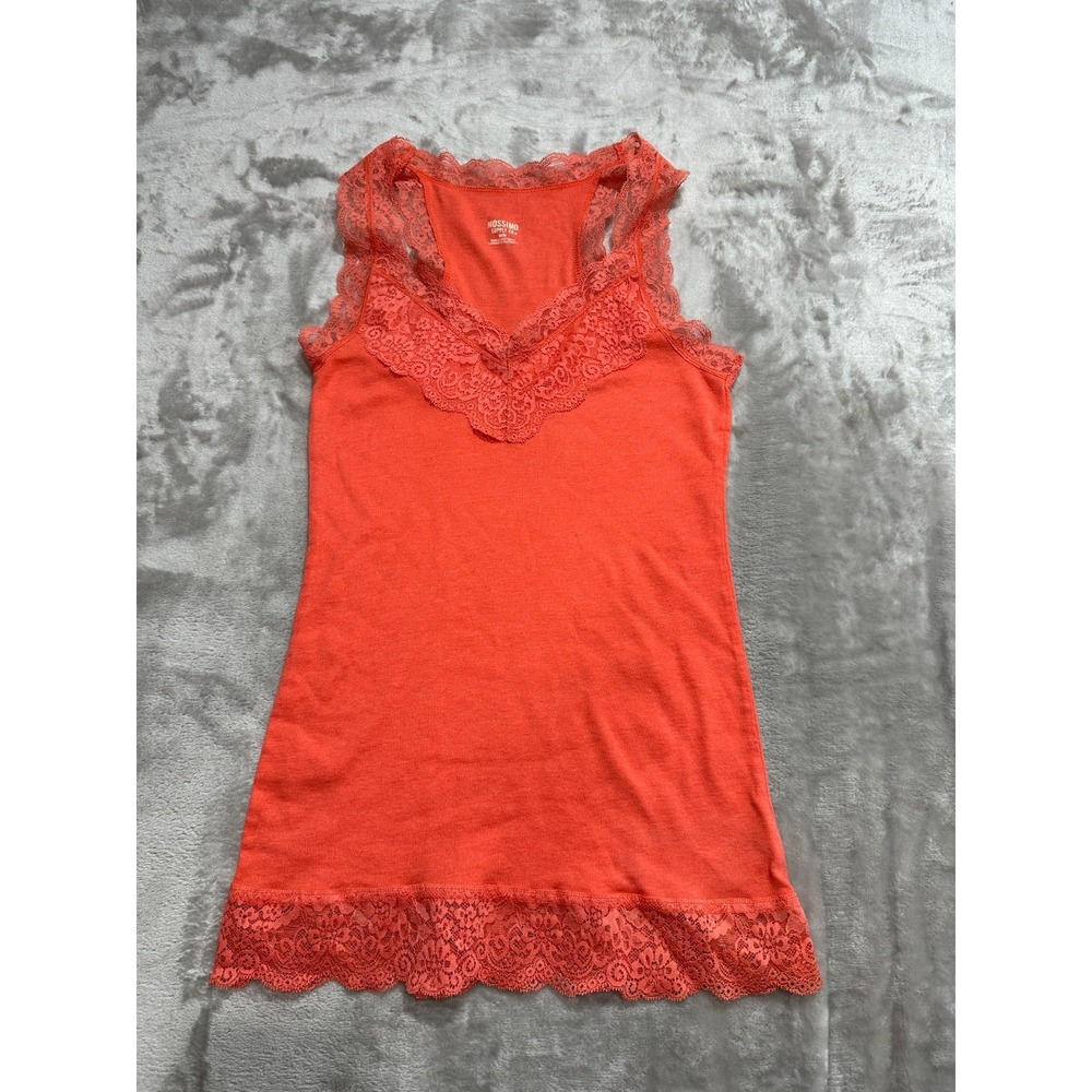 Mossimo Tank Top Women's Size Medium Orange Lace Trim V-Neck EUC
